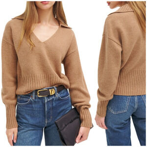 Reformation Beckie Cashmere Collared Sweater light Brown XS $248